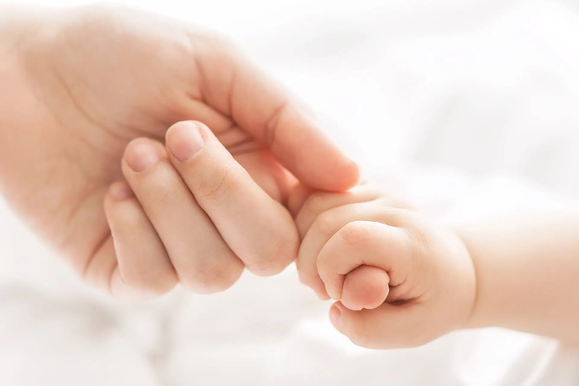 Main d'adulte tenant main de bébé